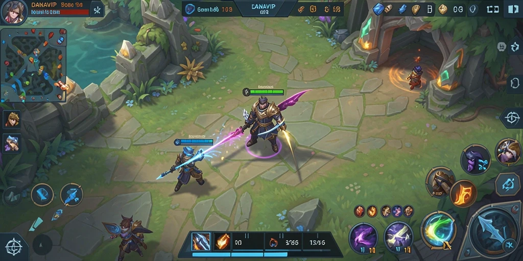 Screenshot utama menunjukkan aksi intens permainan MOBA.