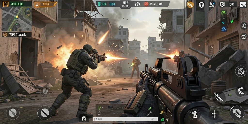 Tangkapan layar gameplay N06 yang menunjukkan aksi pertempuran yang intens.
