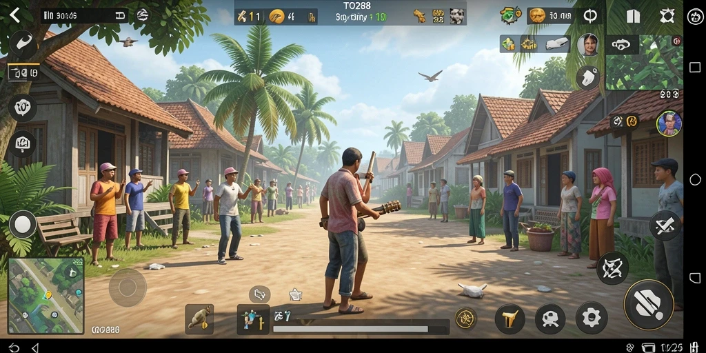 Screenshot TO288 menampilkan karakter yang sedang beraktivitas dalam lingkungan simulasi.